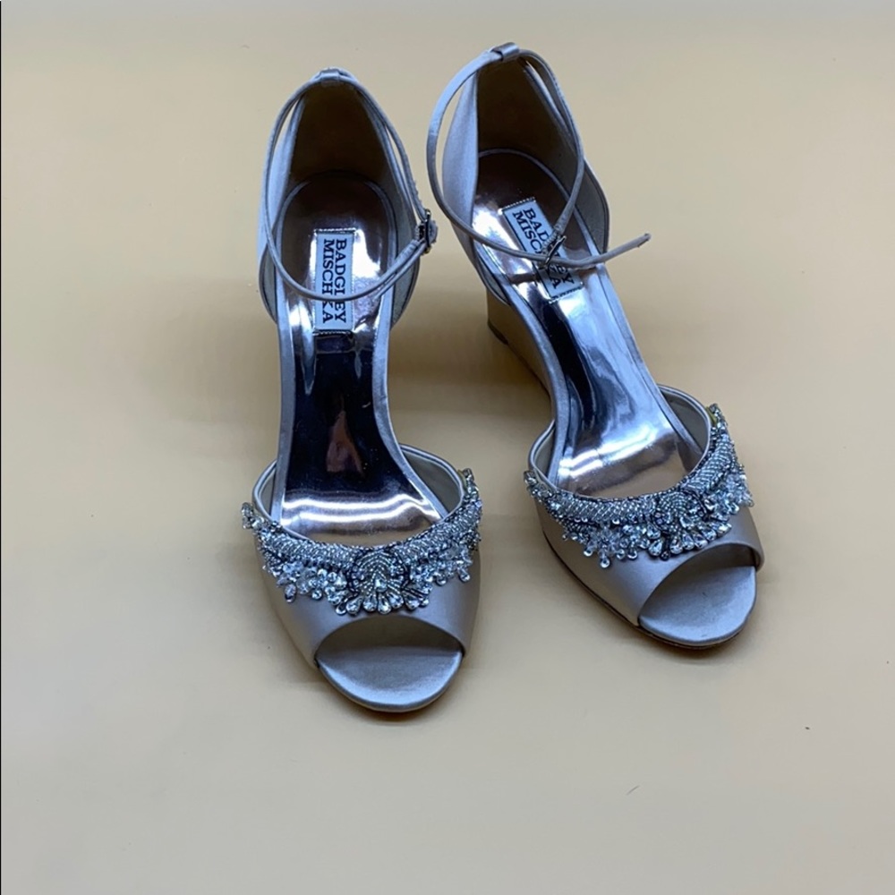 BADGLEY MISCHKA SWAROVSKI CRYSTAL WEDGE SHOES
